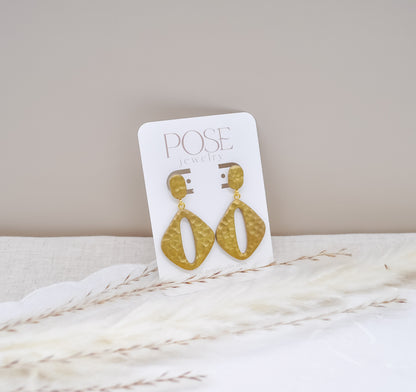 Gold Dangle Clay Earrings