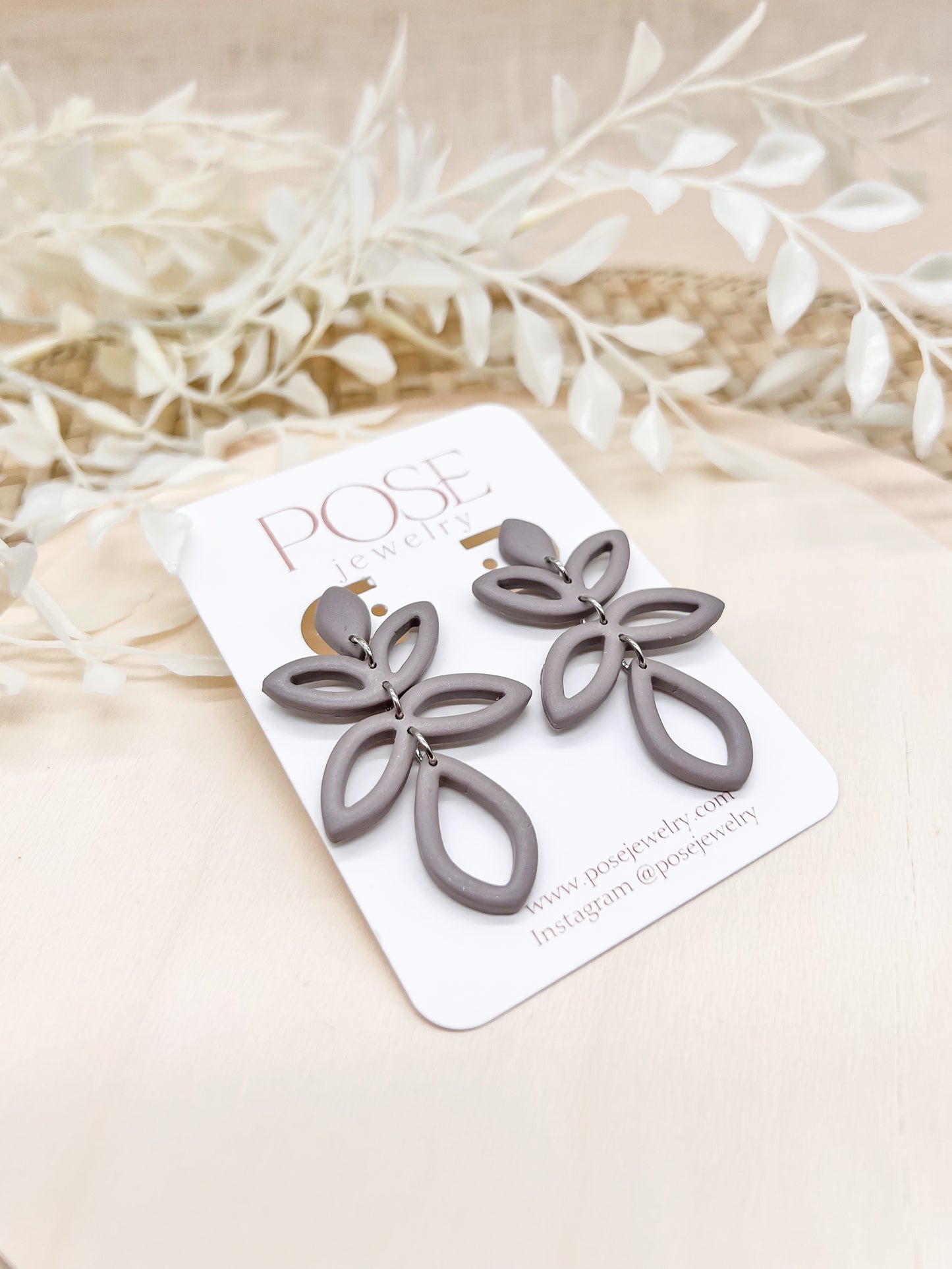 Gray Leaf Earrings