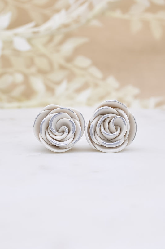 Silver Rose Clay Earrings