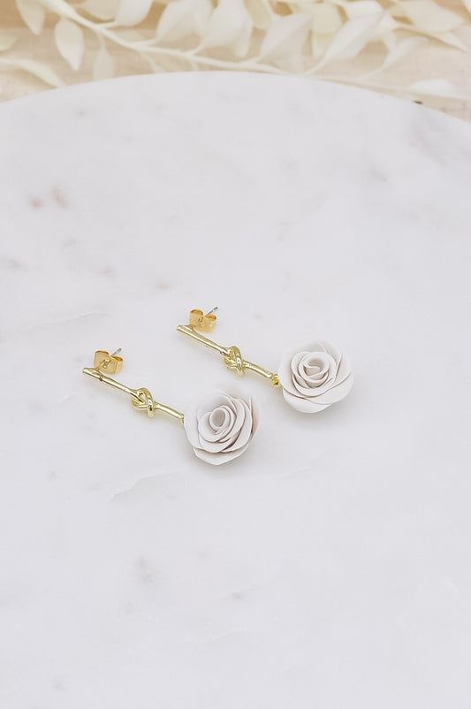 White Rose Clay Drop Earrings