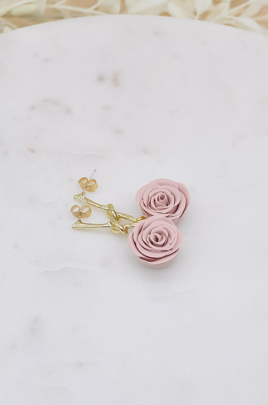 Pink Rose Clay Drop Earrings