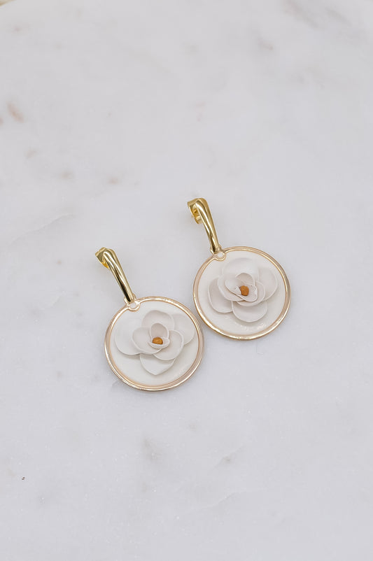 White Flower Clay Drop Earrings