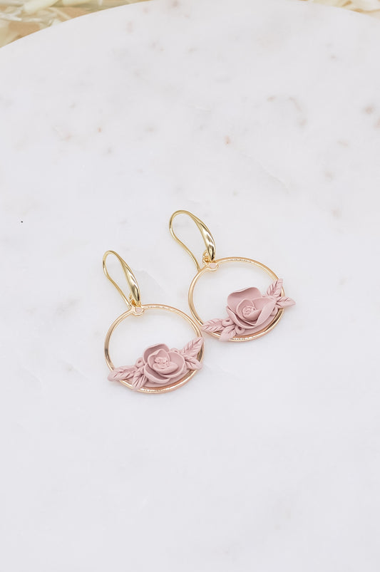 Pink Flower Clay Drop Earrings