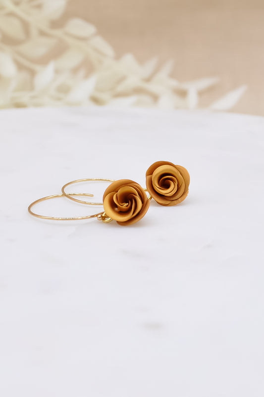 Gold Rose Drop Earrings